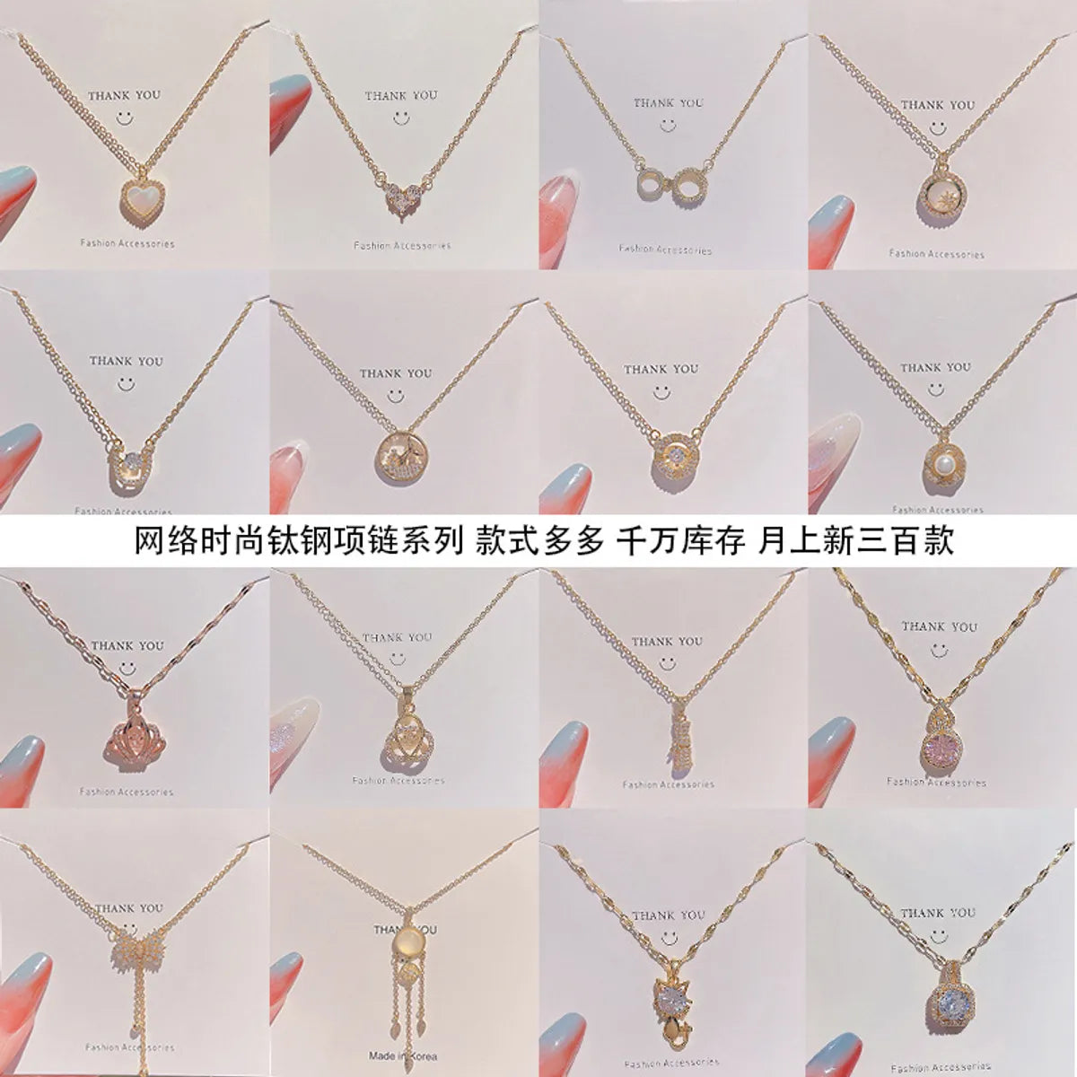 Fashion Heart Shape Titanium Steel Pendant Necklace Inlay Zircon Stainless Steel Necklaces 1 Piece