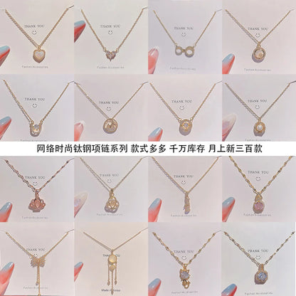 Fashion Heart Shape Titanium Steel Pendant Necklace Inlay Zircon Stainless Steel Necklaces 1 Piece