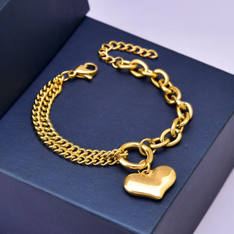 Fashion Heart Shape Titanium Steel Plating Bracelets 1 Piece