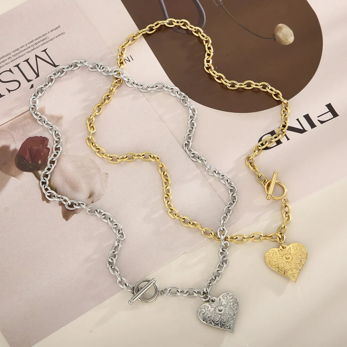 Fashion Heart Shape Titanium Steel Plating Bracelets Necklace