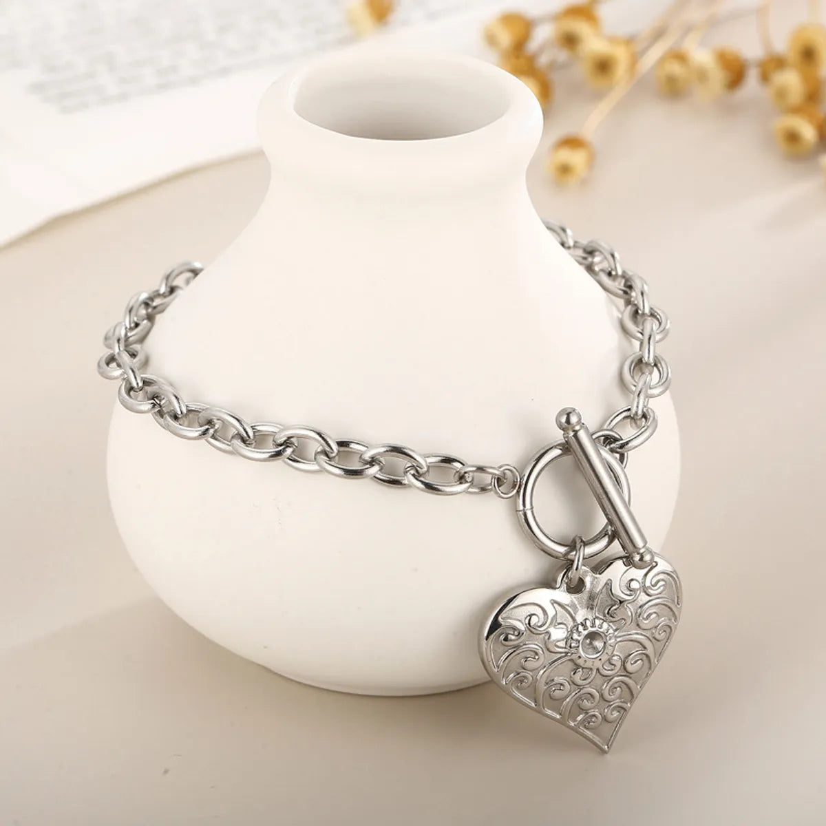 Fashion Heart Shape Titanium Steel Plating Bracelets Necklace