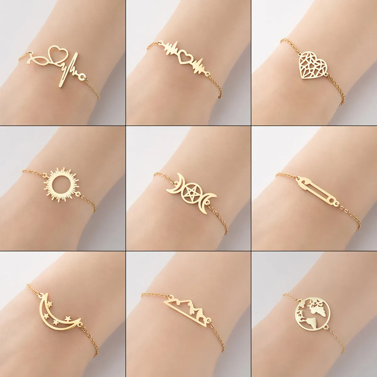 Fashion Heart Shape 201 Stainless Steel 18K Gold Plated Bracelets In Bulk