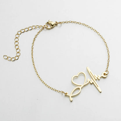 Fashion Heart Shape 201 Stainless Steel 18K Gold Plated Bracelets In Bulk