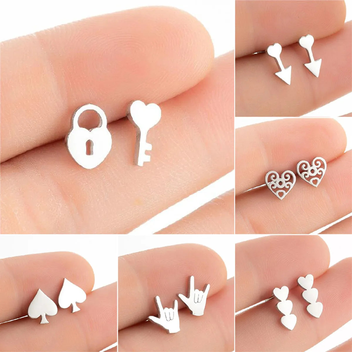 Fashion Heart Shape Titanium Steel Plating Ear Studs 1 Pair