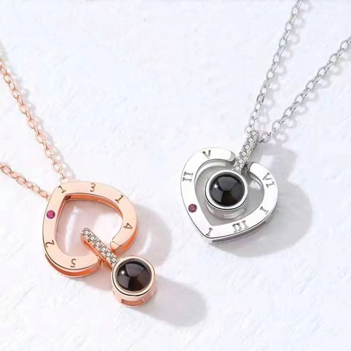 Fashion Heart Shape Titanium Steel Plating Hollow Out Inlay Zircon Pendant Necklace 1 Piece