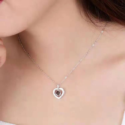 Fashion Heart Shape Titanium Steel Plating Hollow Out Inlay Zircon Pendant Necklace 1 Piece