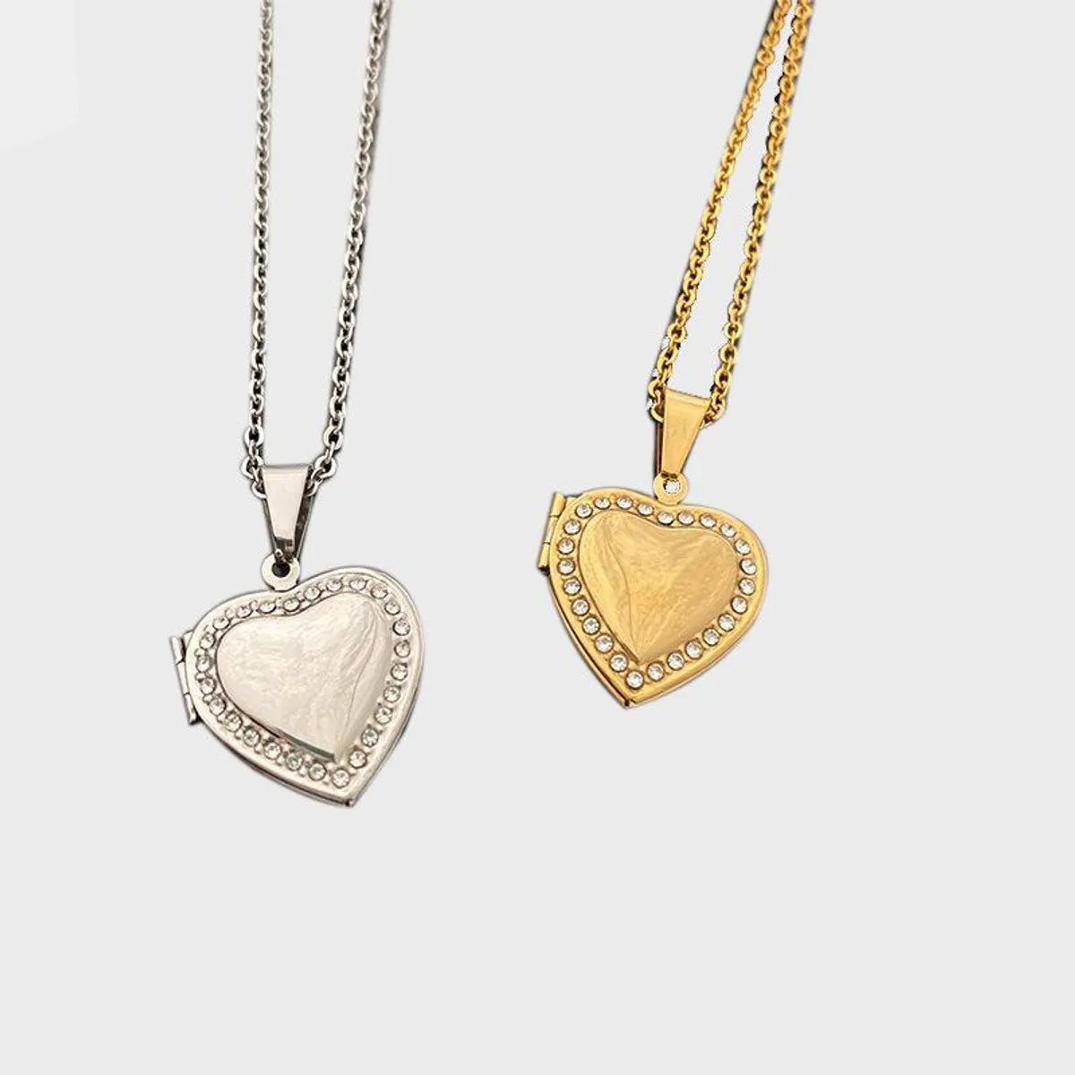 Fashion Heart Shape Titanium Steel Plating Inlay Artificial Diamond Pendant Necklace 1 Piece