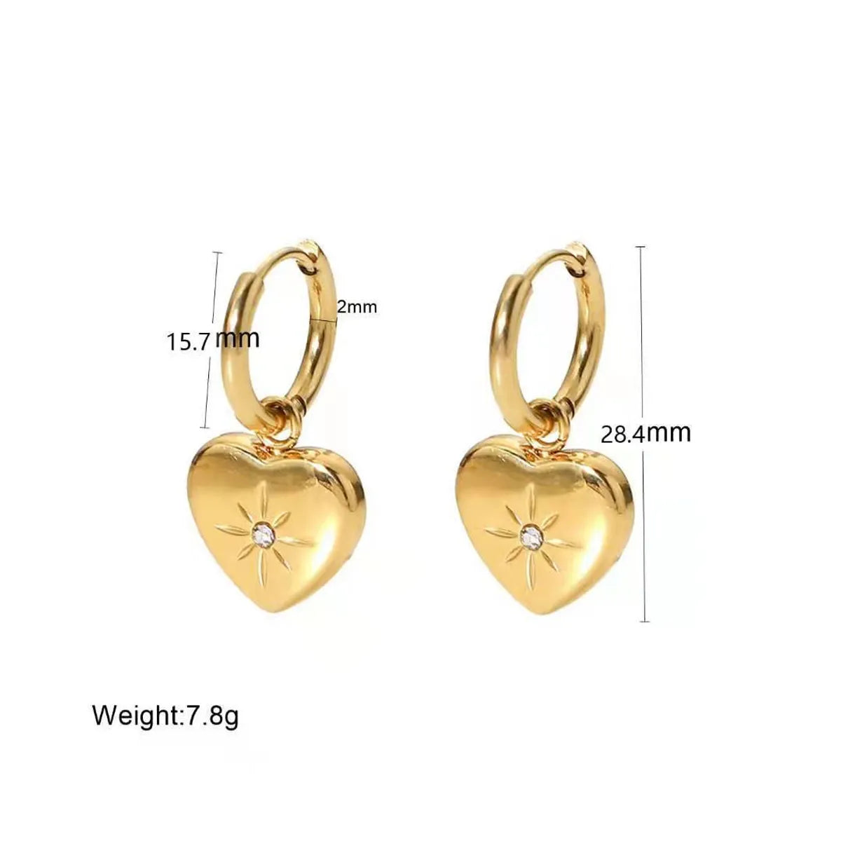 Fashion Heart Shape Titanium Steel Plating Inlay Zircon Drop Earrings 1 Pair