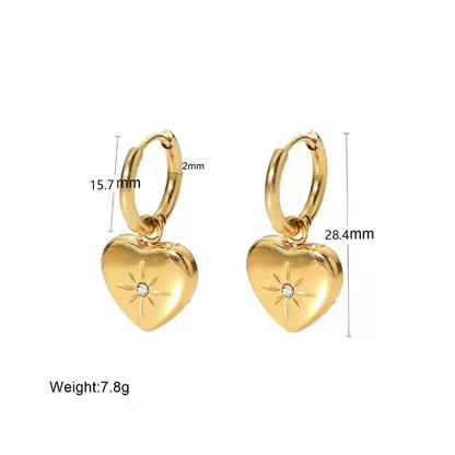 Fashion Heart Shape Titanium Steel Plating Inlay Zircon Drop Earrings 1 Pair