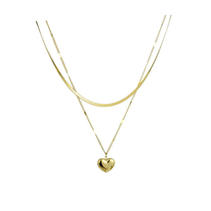 Fashion Heart Shape Titanium Steel Plating Layered Necklaces 1 Piece