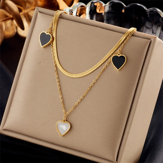 Fashion Heart Shape Titanium Steel Plating Layered Necklaces 1 Piece