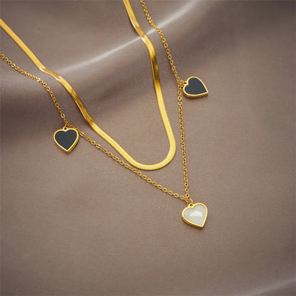 Fashion Heart Shape Titanium Steel Plating Layered Necklaces 1 Piece