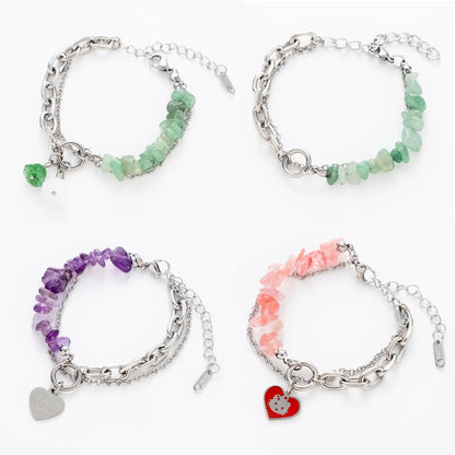 Fashion Heart Shape Titanium Steel Plating Natural Stone Bracelets