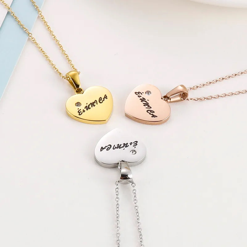 Fashion Heart Shape Titanium Steel Plating Rhinestones Pendant Necklace 1 Piece