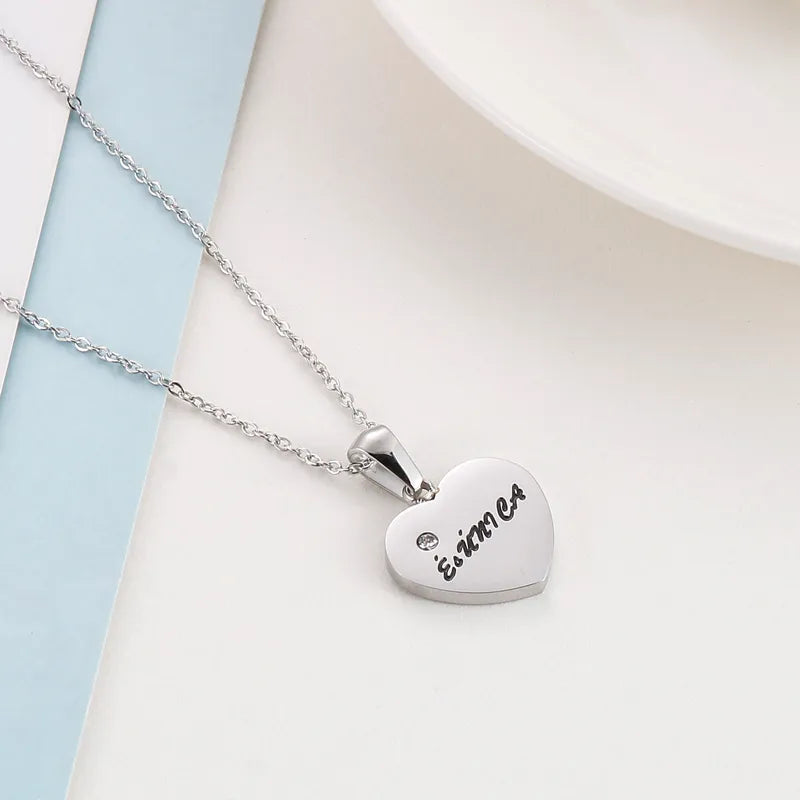 Fashion Heart Shape Titanium Steel Plating Rhinestones Pendant Necklace 1 Piece