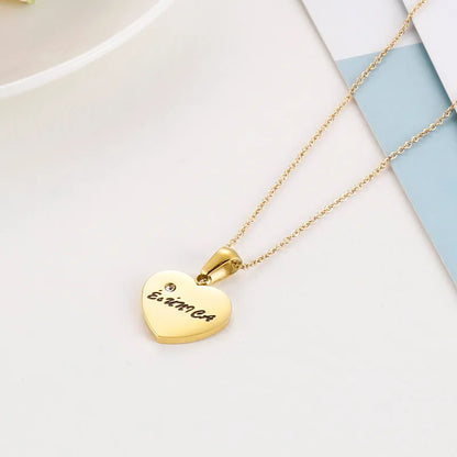 Fashion Heart Shape Titanium Steel Plating Rhinestones Pendant Necklace 1 Piece