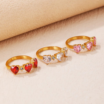 Fashion Heart Shape Titanium Steel Plating Zircon Rings