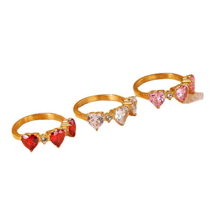 Fashion Heart Shape Titanium Steel Plating Zircon Rings