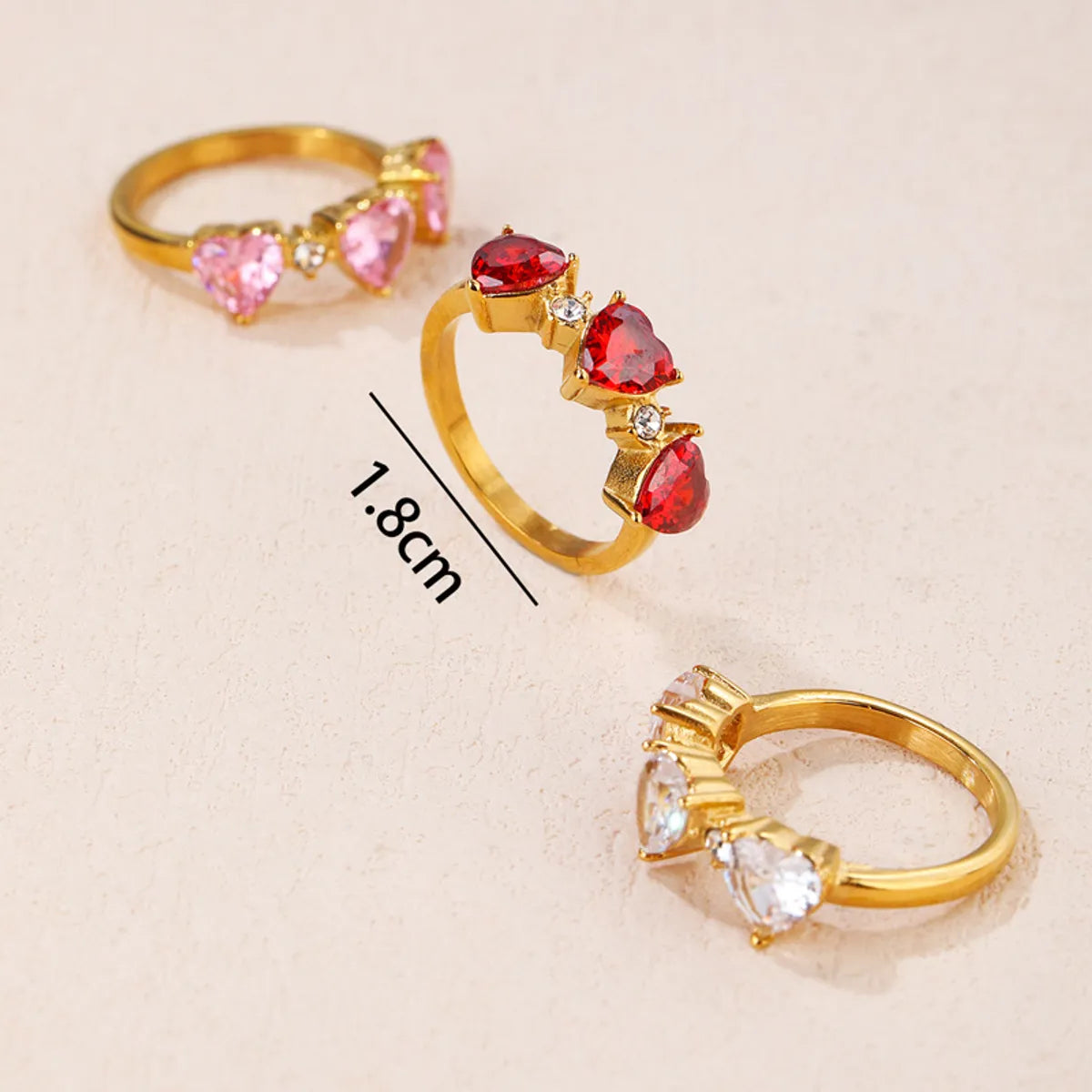 Fashion Heart Shape Titanium Steel Plating Zircon Rings