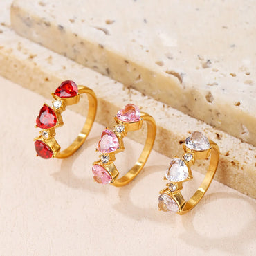 Fashion Heart Shape Titanium Steel Plating Zircon Rings