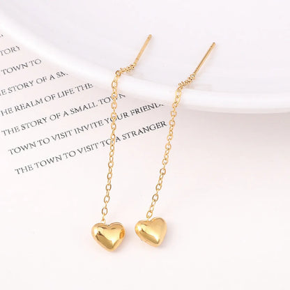 Fashion Heart Shape Titanium Steel Tassel Ear Line Ear Studs 1 Pair