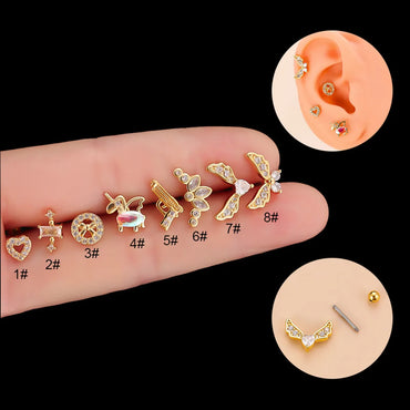 Fashion Heart Shape Unicorn Copper Plating Zircon Ear Studs 1 Piece