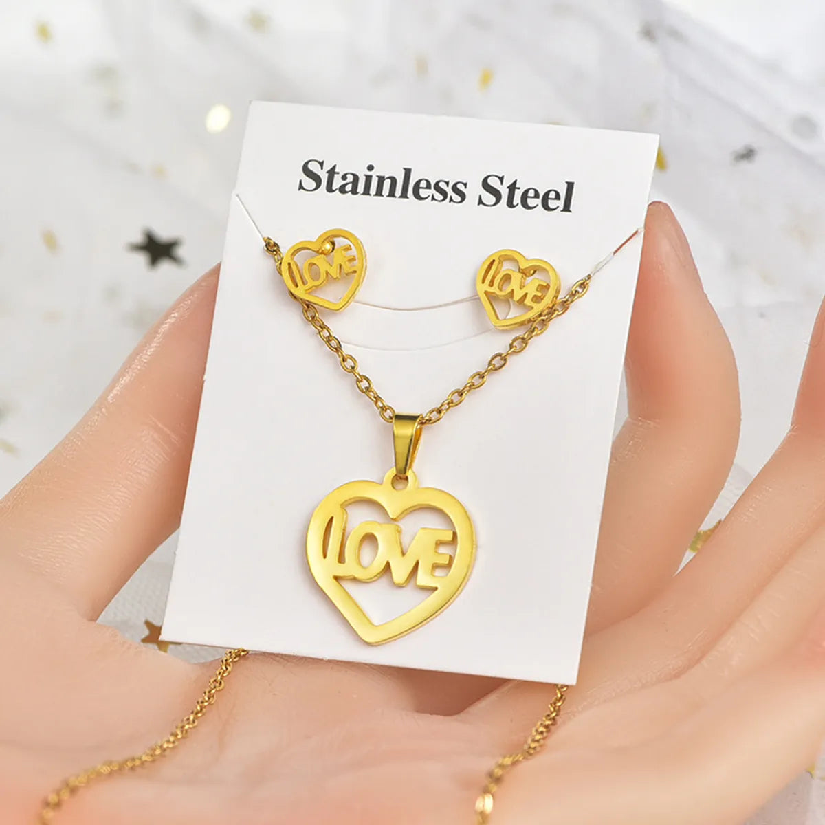 Fashion Heart Shape Unicorn Dragonfly Stainless Steel Alloy Plating Women's Earrings Necklace 1 Set