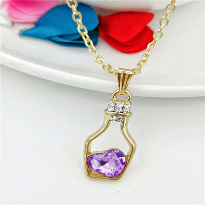 Fashion Heart Shape Wine Bottle Alloy Irregular Artificial Crystal Women'S Pendant Necklace 1 Piece