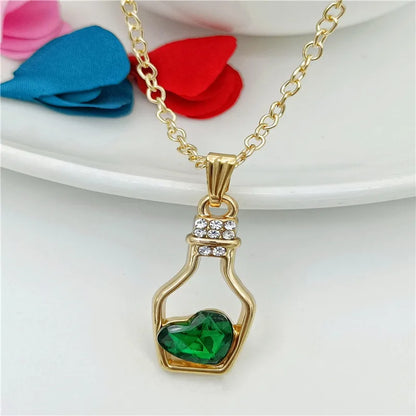 Fashion Heart Shape Wine Bottle Alloy Irregular Artificial Crystal Women'S Pendant Necklace 1 Piece