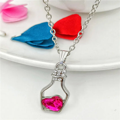 Fashion Heart Shape Wine Bottle Alloy Irregular Artificial Crystal Women'S Pendant Necklace 1 Piece