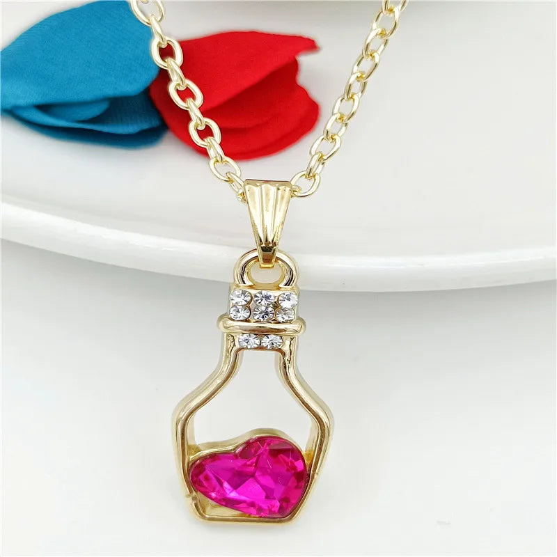 Fashion Heart Shape Wine Bottle Alloy Irregular Artificial Crystal Women'S Pendant Necklace 1 Piece