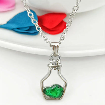 Fashion Heart Shape Wine Bottle Alloy Irregular Artificial Crystal Women'S Pendant Necklace 1 Piece