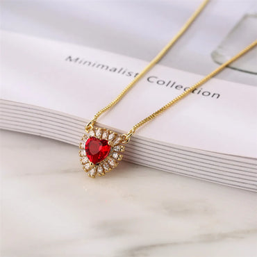 Fashion Heart Shape Wine Glass Copper Enamel Plating Inlay Zircon Pendant Necklace 1 Piece