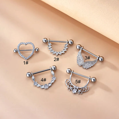 Fashion Heart Shape Wings Stainless Steel Plating Zircon Adhesive Nail