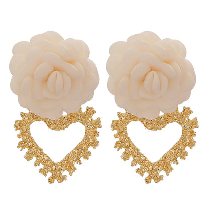 Fashion Heart-Shaped Flower Alloy Earrings Wholesale