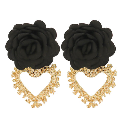 Fashion Heart-Shaped Flower Alloy Earrings Wholesale