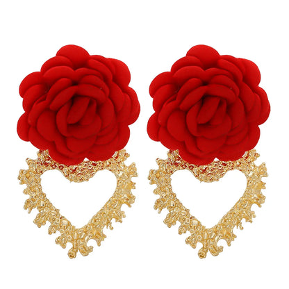 Fashion Heart-Shaped Flower Alloy Earrings Wholesale