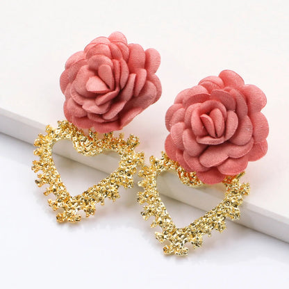 Fashion Heart-Shaped Flower Alloy Earrings Wholesale