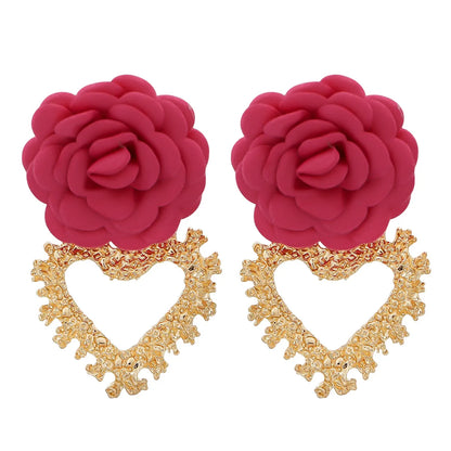 Fashion Heart-Shaped Flower Alloy Earrings Wholesale