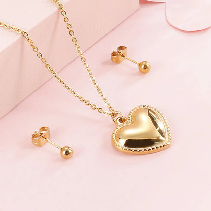 European And American Fashion Heart-shaped Stainless Steel Suit Women's Necklace + Earrings Simple Natural Titanium Steel Women's Collarbone Necklace Set