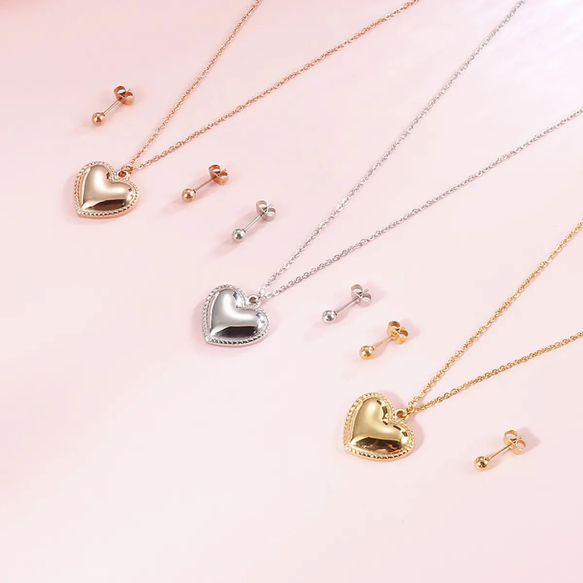 European And American Fashion Heart-shaped Stainless Steel Suit Women's Necklace + Earrings Simple Natural Titanium Steel Women's Collarbone Necklace Set