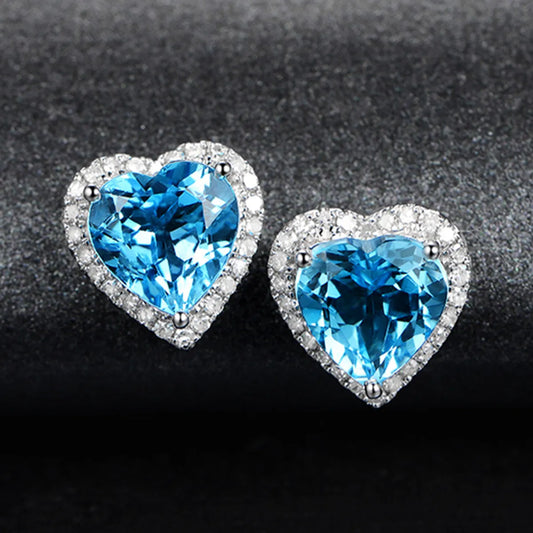 Fashion Heart-shaped Topaz Female Blue Crystal Zircon Copper Earrings