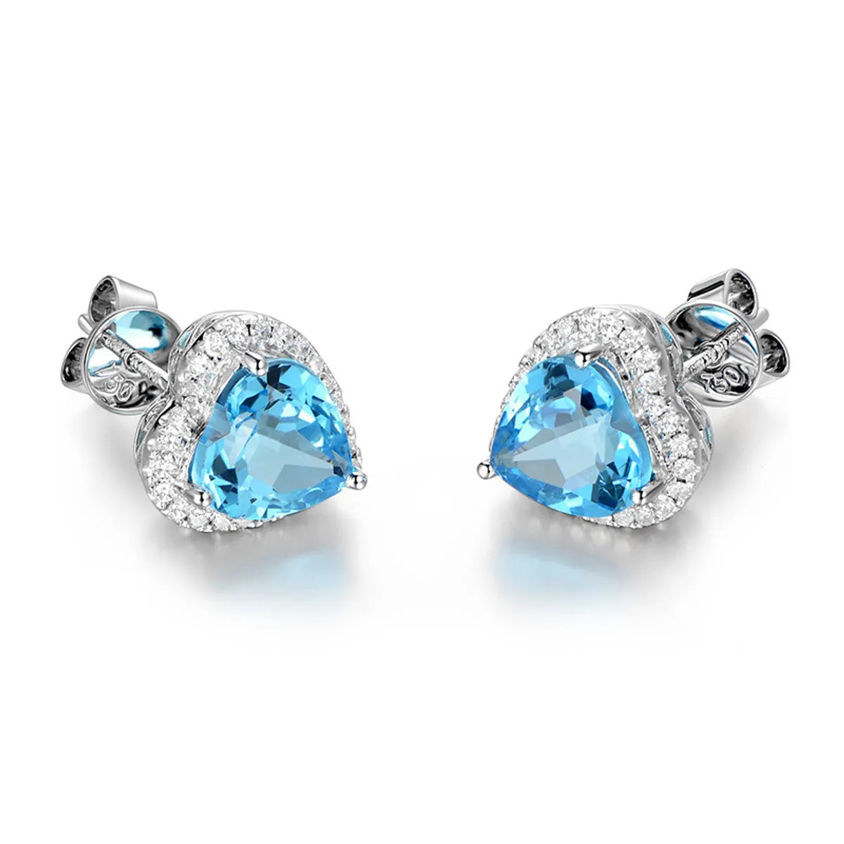 Fashion Heart-shaped Topaz Female Blue Crystal Zircon Copper Earrings