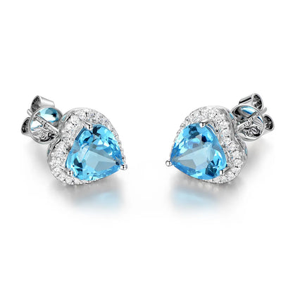 Fashion Heart-shaped Topaz Female Blue Crystal Zircon Copper Earrings