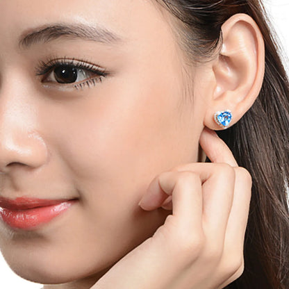 Fashion Heart-shaped Topaz Female Blue Crystal Zircon Copper Earrings