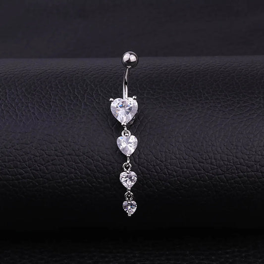 Fashion Heart Stainless Steel Inlaid Zircon Belly Ring