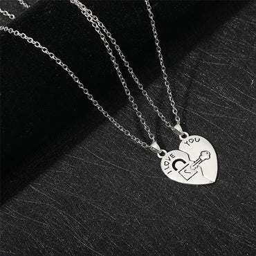 Fashion Heart Stitching Couple Key Lock Pendant Necklace