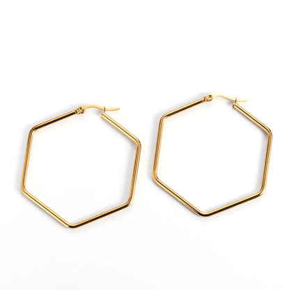 1 Pair Fashion Hexagon Plating Stainless Steel Hoop Earrings