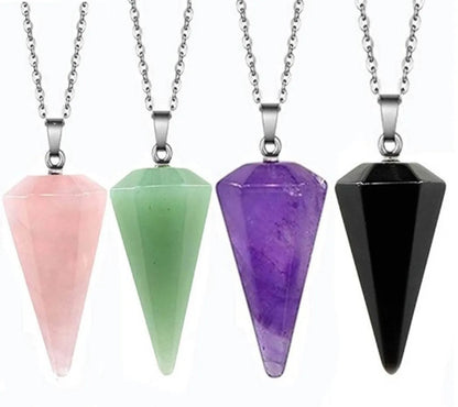 Fashion Hexagonal Cone Natural Crystal Stone Polishing Pendant Necklace 1 Piece