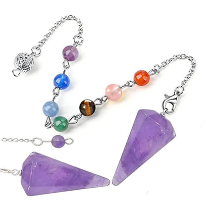 Fashion Hexagonal Cone Natural Crystal Stone Polishing Pendant Necklace 1 Piece